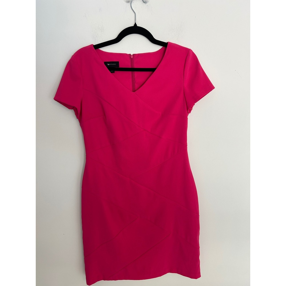 AB Studio Womens Hot Pink V-Neck Asymmetrical Tiered Sheath Dress Size 6